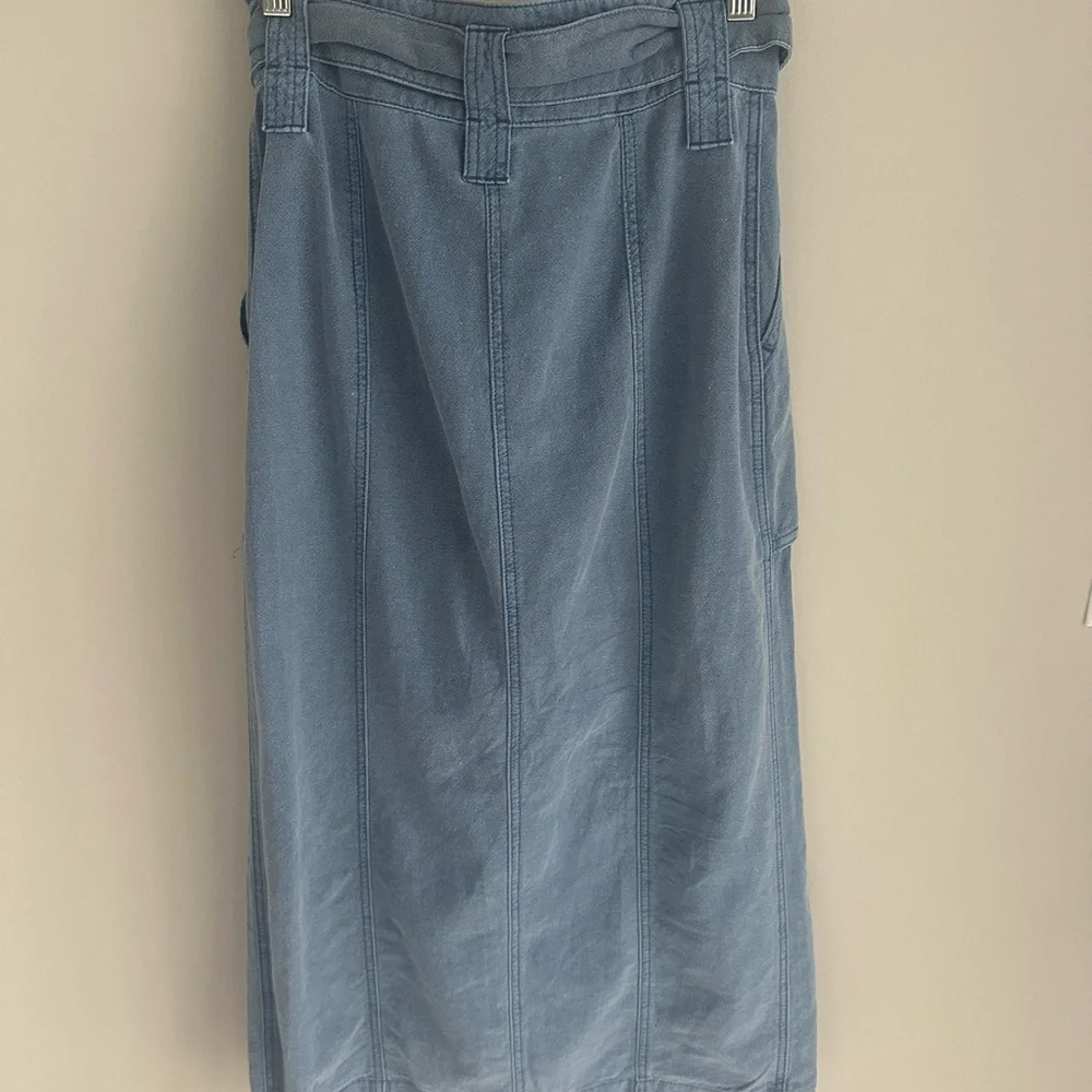Free people catching feeling linen cotton blend front slit midi skirt size 0‎